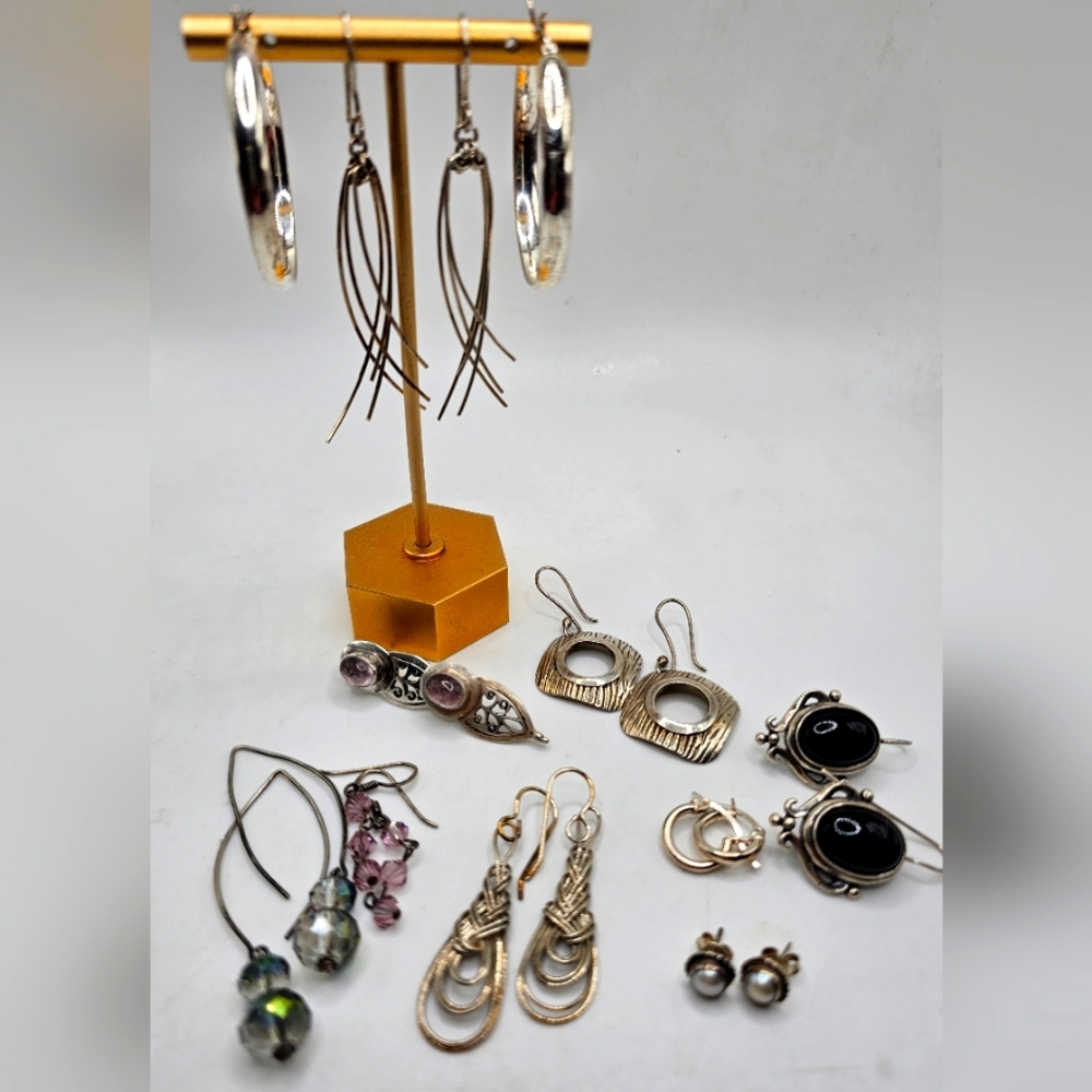 Vintage Sterling Silver Earrings lot w gemstones